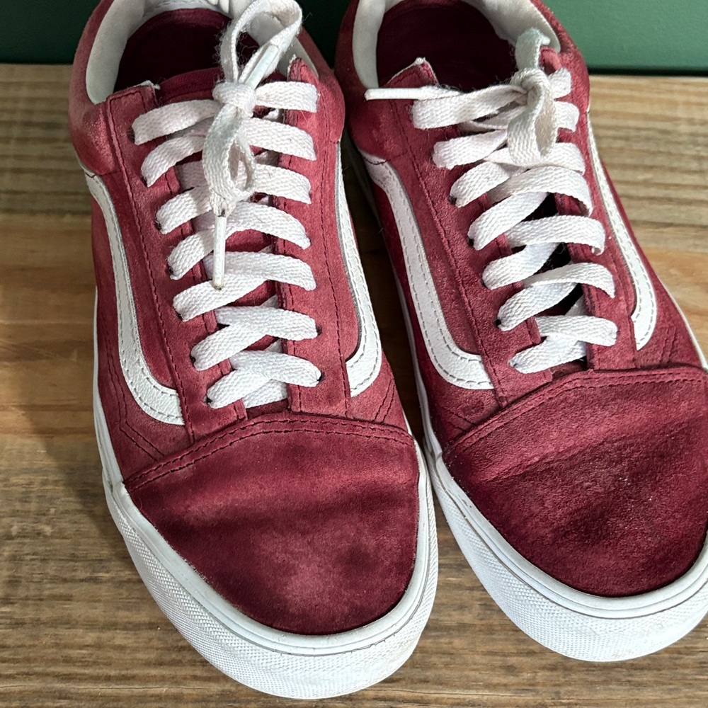 Vans Burgundy and White Suede Sneakers